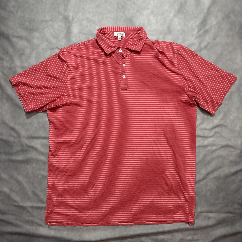 Peter Millar Red Striped Golf Polo Shirt Mens XL Short Sleeve Pima Cotton